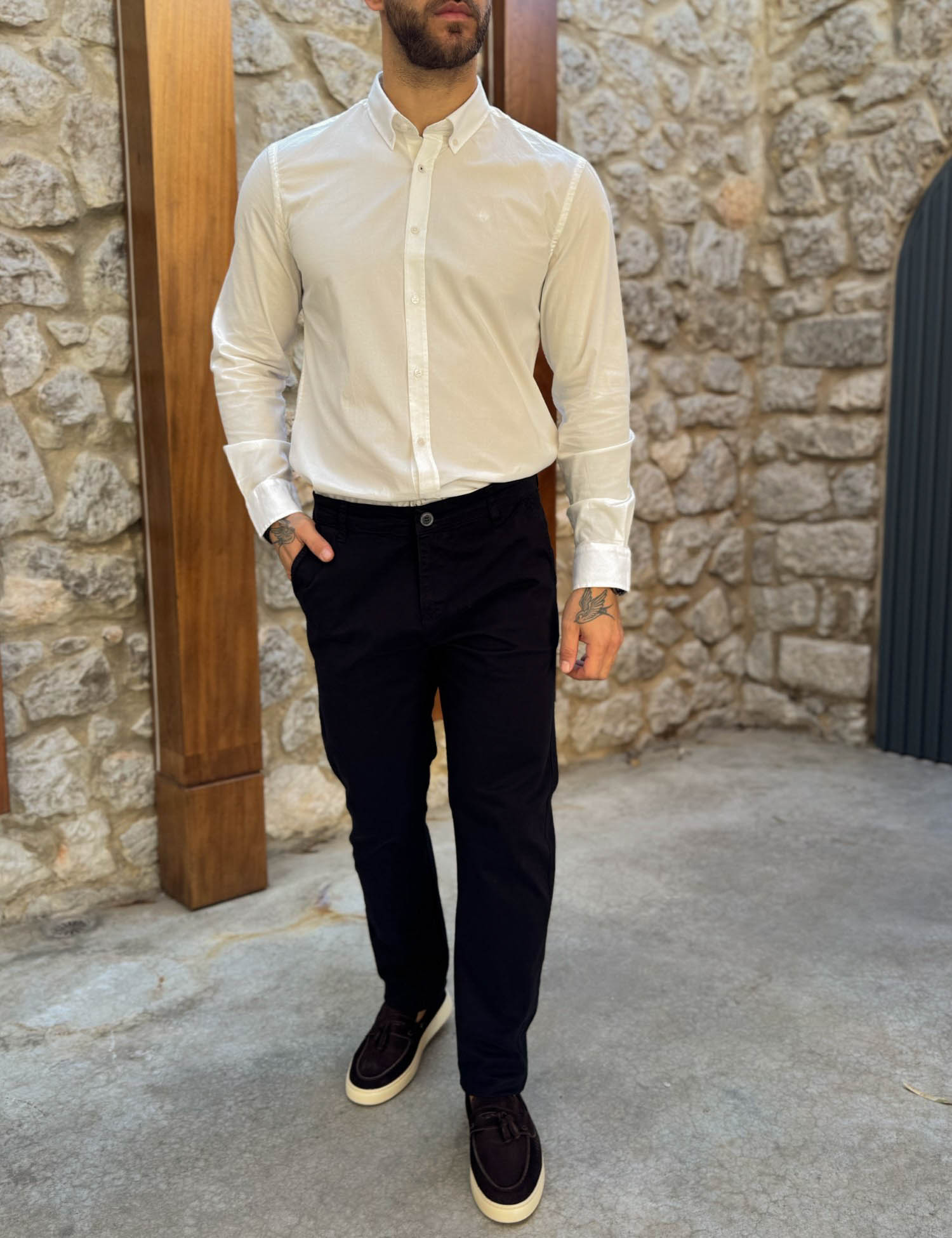 Ανδρικό μαύρο παντελόνι καπαρντίνα Chinos BO1909M φωτογραφία